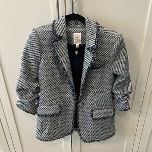 cinq a sept Blue and White Textured Tweed Jacket